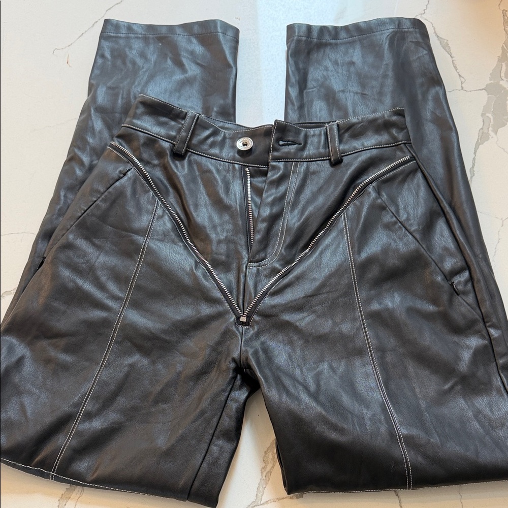 Maniere De Voir Black Leather Boot Cut Pants